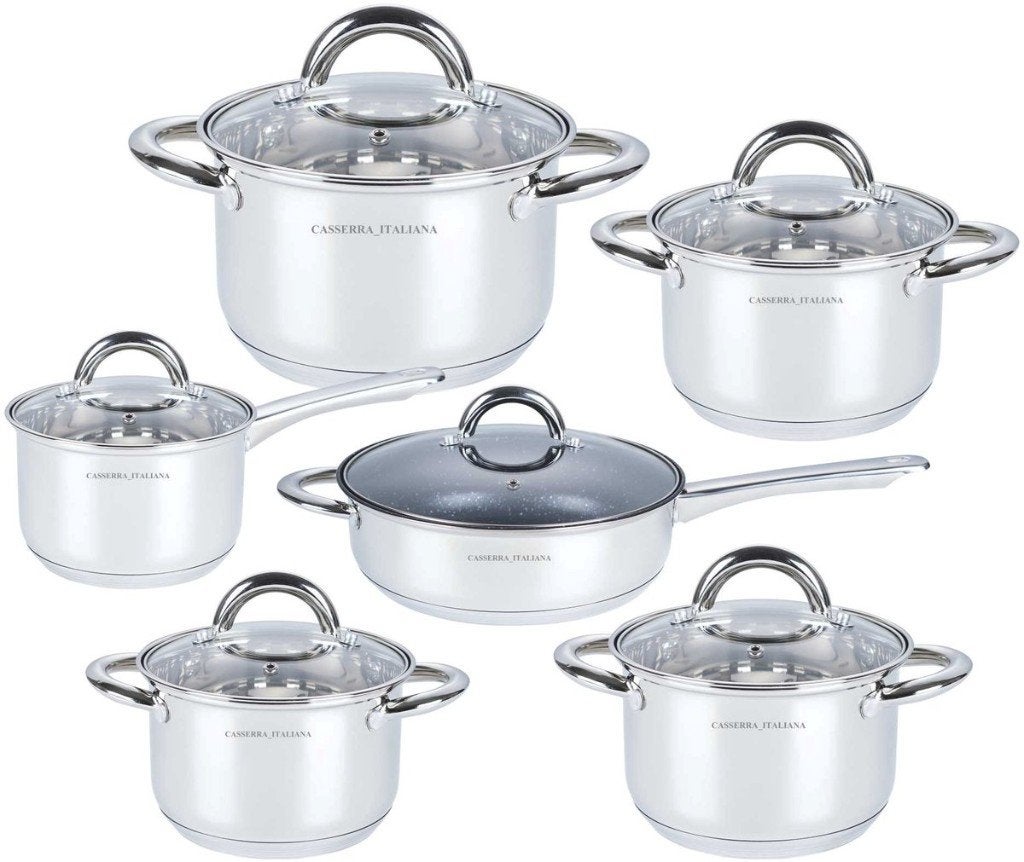 Casserra Italiana Luxe Pannenset 12-delig – RVS – Inductie, Huis en Inrichting, Casserra Italiana, Van der Kunstraat 5, Nieuw