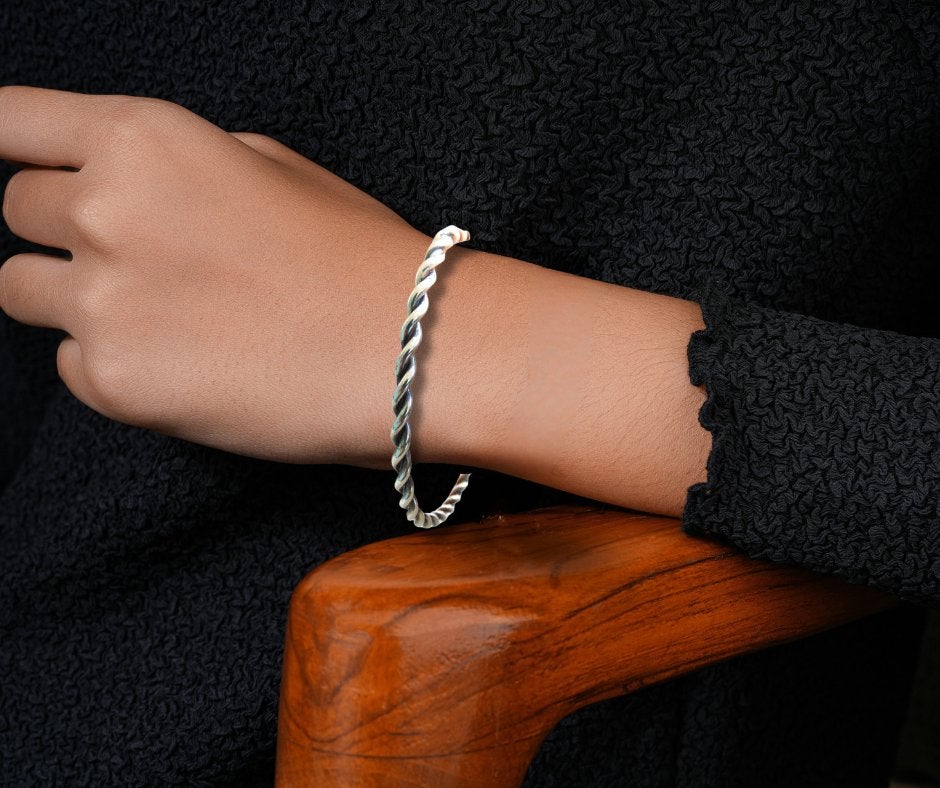 NAVAJO 925 zilveren twisted rope gedraaide slavenarmband #3!, Sieraden, Tassen en Uiterlijk, Verzenden, Zo goed als nieuw, X, Zilver