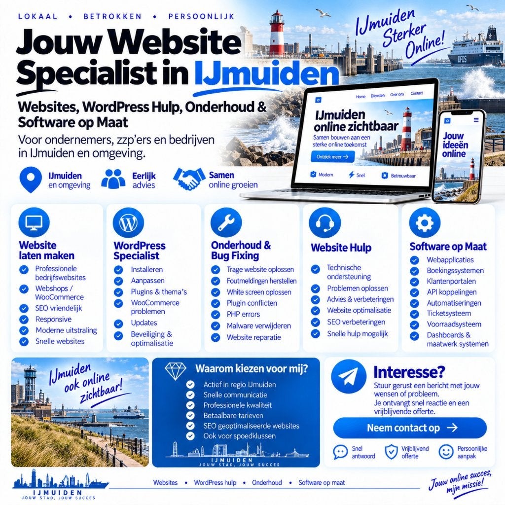 Website Laten Maken & WordPress Hulp IJmuiden, Vacatures, Vanaf 3 jaar, Geschikt als bijbaan, Freelance of Uitzendbasis, 33 - 40 uur