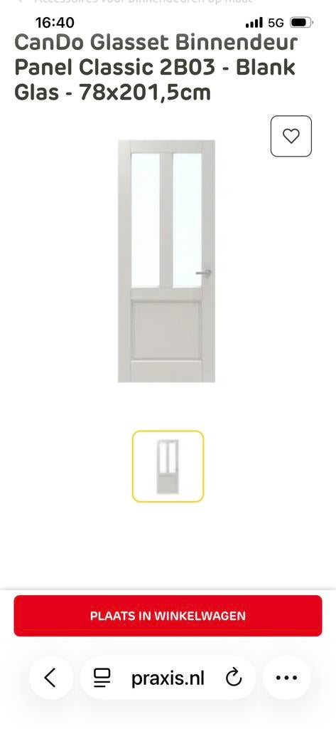 CanDo Glasset Glasset voor Binnendeur  2B03 - Blank Glas, 80 tot 100 cm, Binnendeur, Nieuw, Ophalen of Verzenden