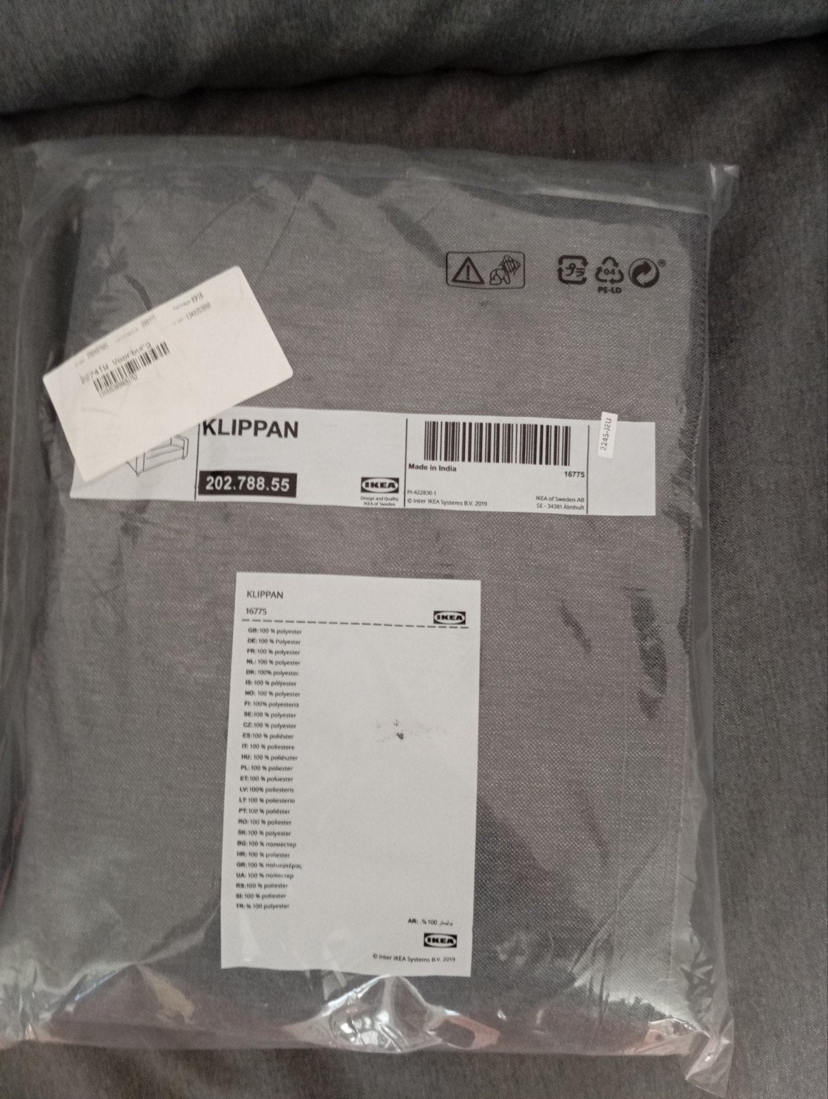 Nieuwe IKEA Klippan 2-zitsbank hoes Vissle grijs, 150 tot 200 cm, 75 tot 100 cm, Ophalen of Verzenden, Rechte bank