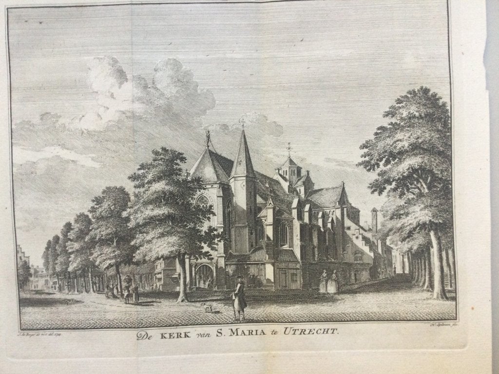 Utrecht, St. Maria Kerk, Tirion, 1750, Antiek en Kunst, Kunst | Etsen en Gravures, Stadsgezicht, Origineel, 16 cm, 20 cm