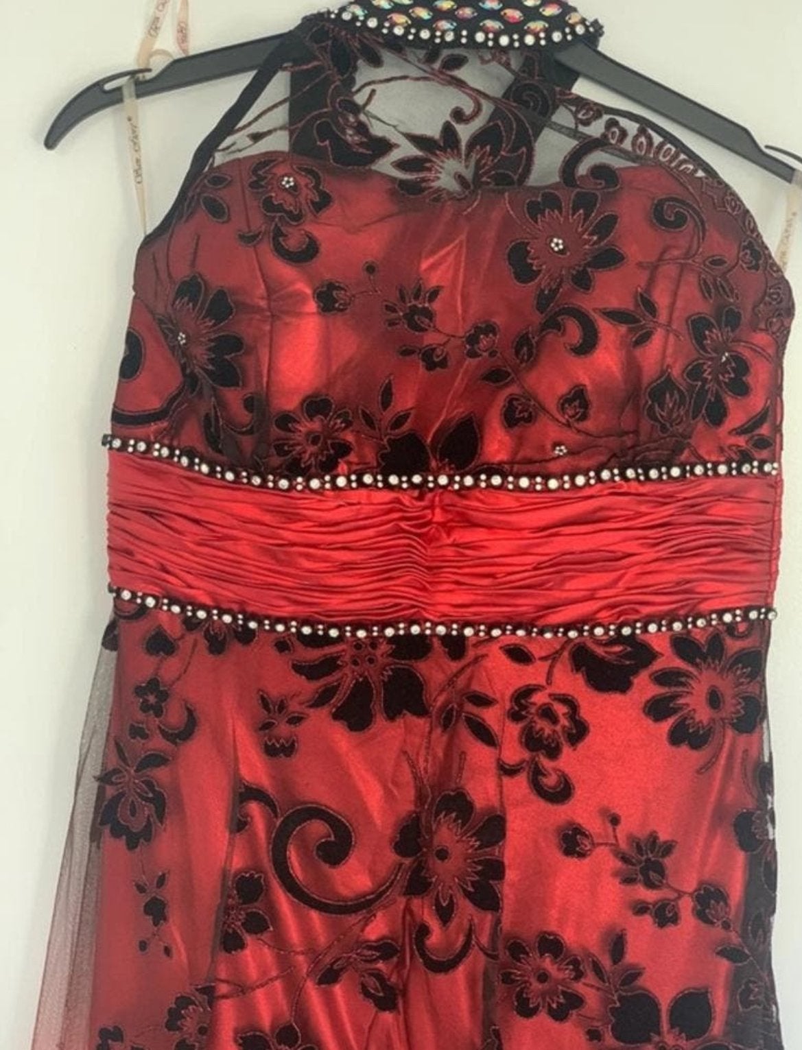 Prachtige Galajurk Maat 34/36 Rood met Zwart Kant, Galajurk, Ophalen of Verzenden, Zo goed als nieuw, Maat 34 (XS) of kleiner