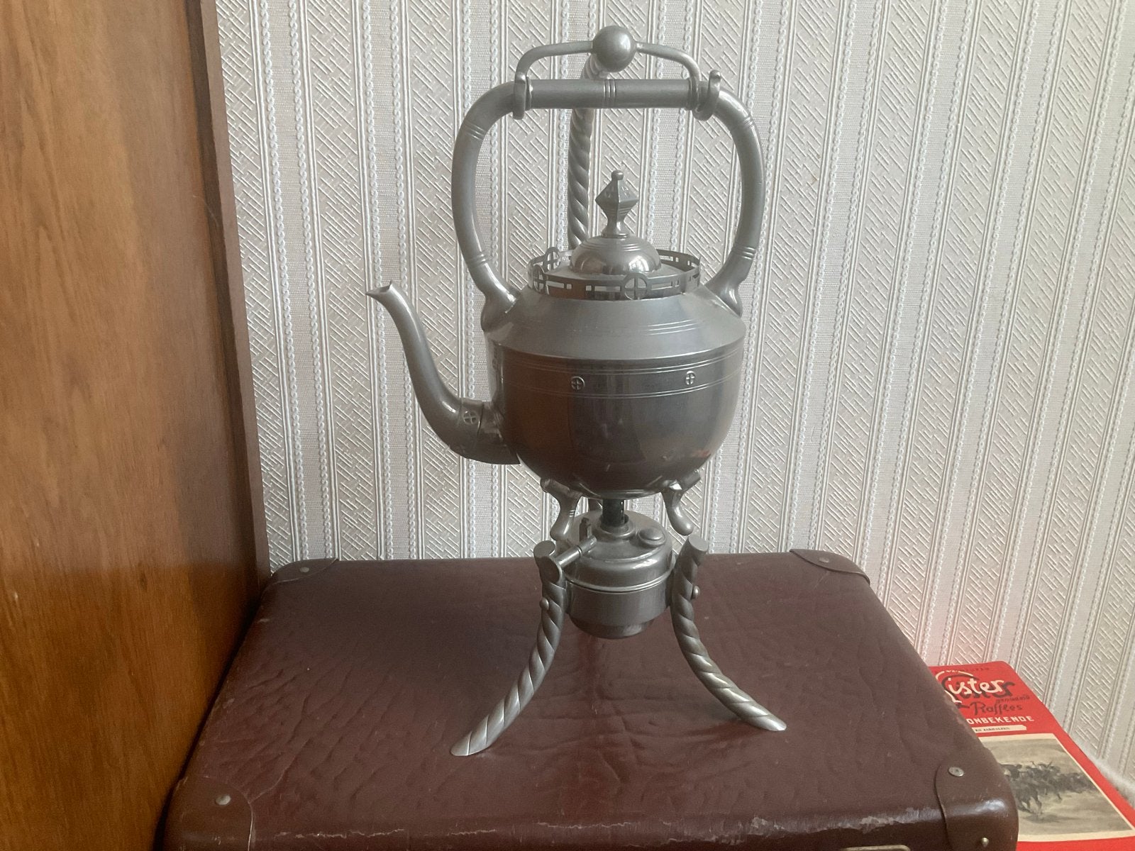 Antieke tinnen theeketel met brander, Antiek en Kunst, Ophalen of Verzenden