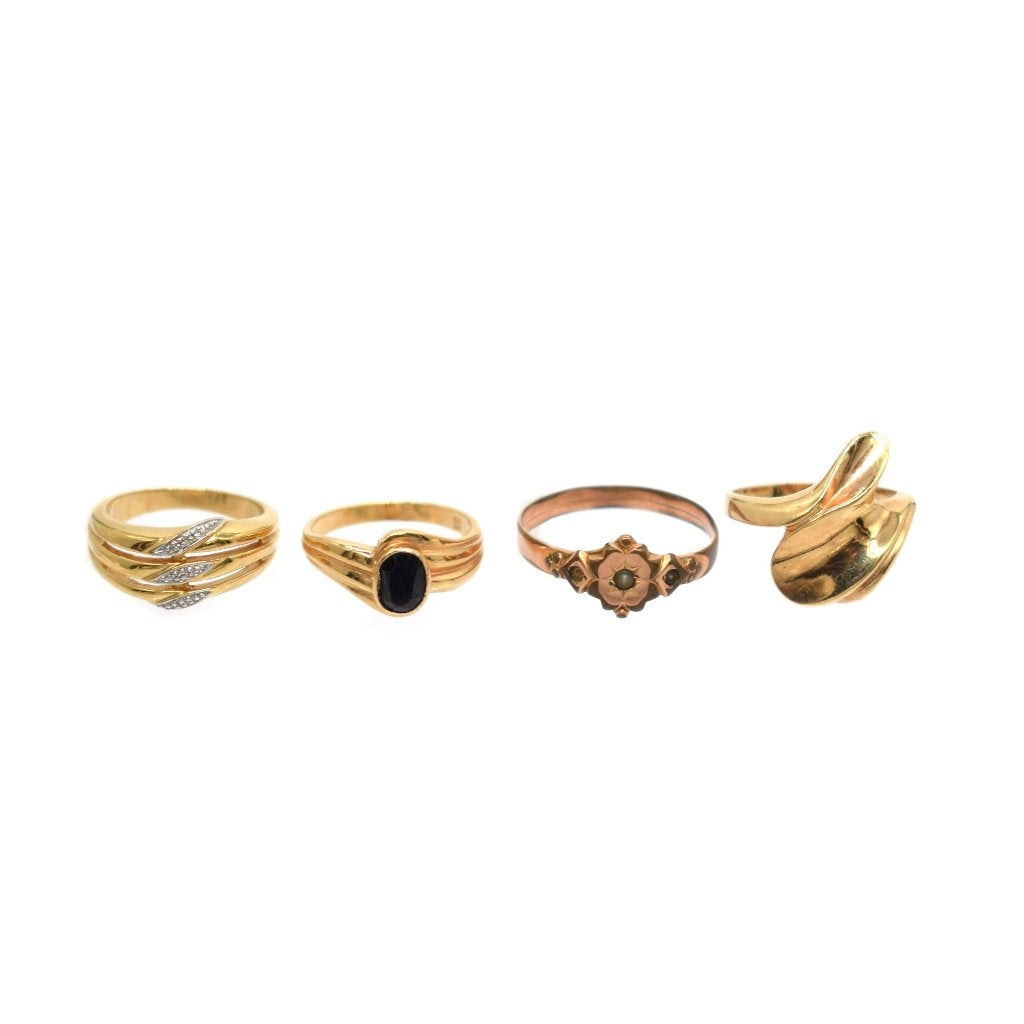 4 vintage goudkleurige / mogelijk vergulde ringen, Sieraden, Tassen en Uiterlijk, Ophalen, Goud, Overige materialen, Dame