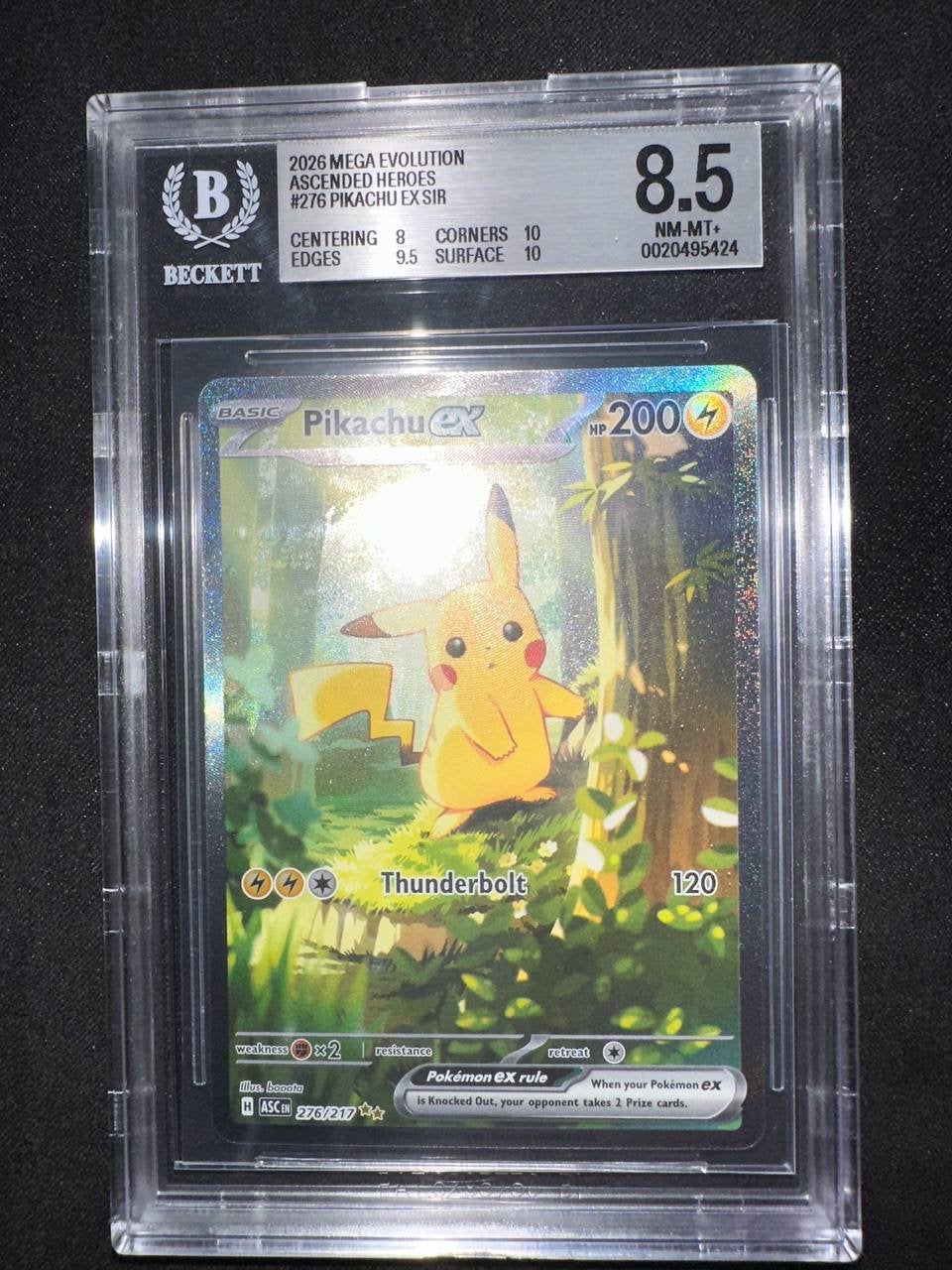 Pikachu EX SIR #276 Mega Evolution Beckett 8.5 Pokémon Kaart, Ophalen of Verzenden, Zo goed als nieuw, Losse kaart