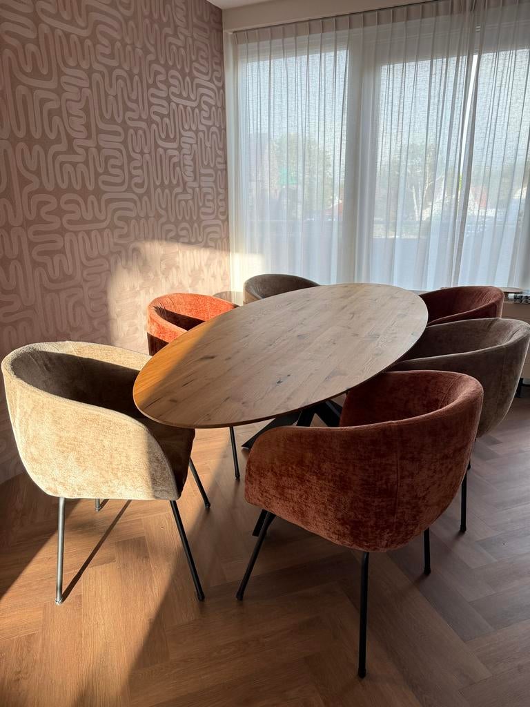 Ovale eettafel van eikenhout met spinpoot, Huis en Inrichting, Tafels | Eettafels, Ophalen, 100 tot 150 cm, Eikenhout, 200 cm of meer