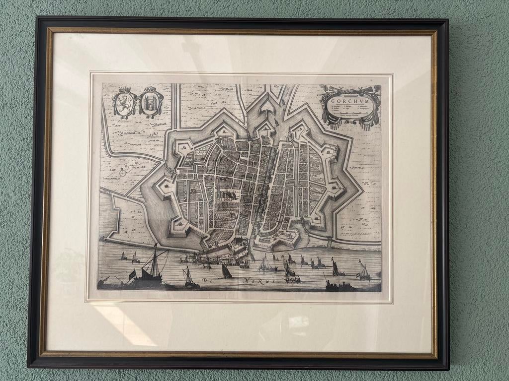 Antieke Kopergravure Gorinchem door Frederick de Wit (1669), Antiek en Kunst, Kunst | Etsen en Gravures, Ophalen, Stadsgezicht
