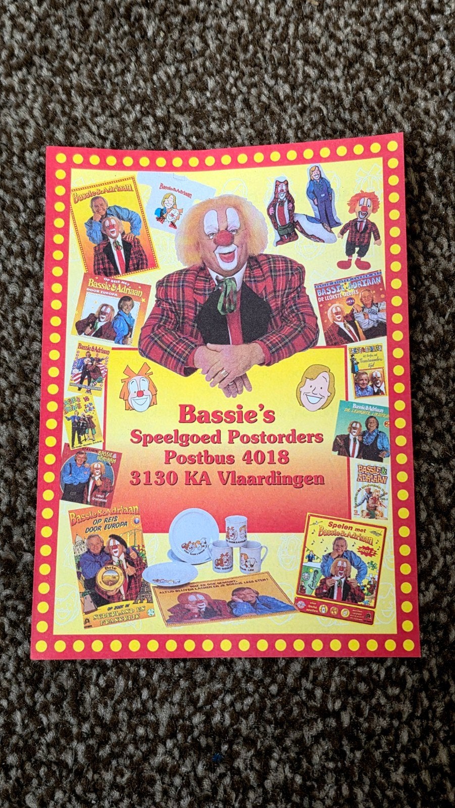 Reclamekaart Bassie's Speelgoed Postorders (Clown Bassie), Ophalen of Verzenden