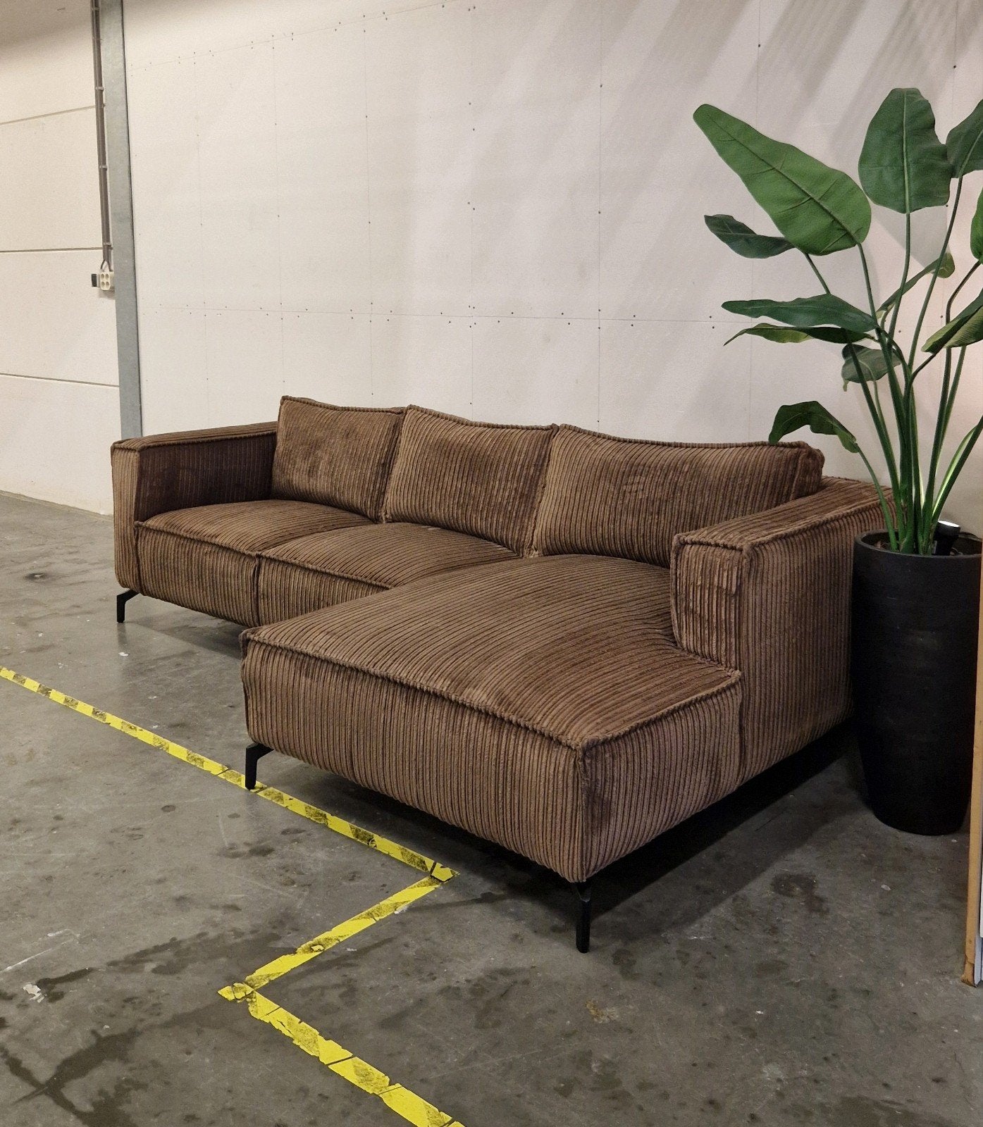 Ribstof Hoekbank Tabak Bruin 285x160 cm - Top Staat, 250 tot 300 cm, Hout, Hoekbank, Hoekbank