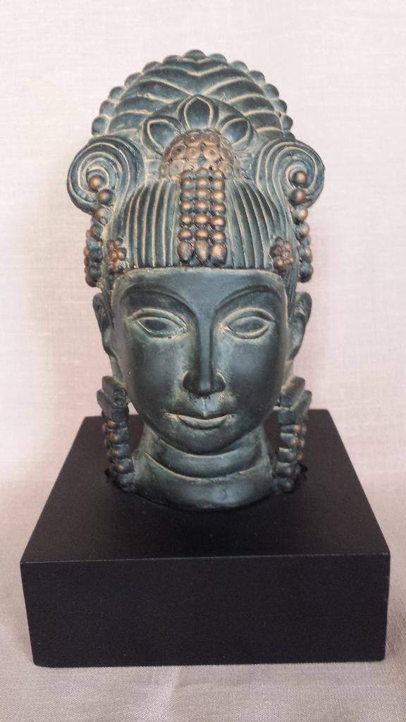 Hindoe GODIN <> BOEDDHA Sculptuur op Houten Plateau 23 cm hg, Ophalen of Verzenden, Nieuw