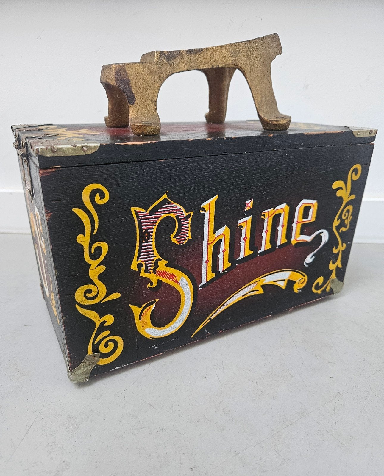 Vintage Houten Schoenpoetsdoos Circus / Kermis Stijl, Ophalen of Verzenden