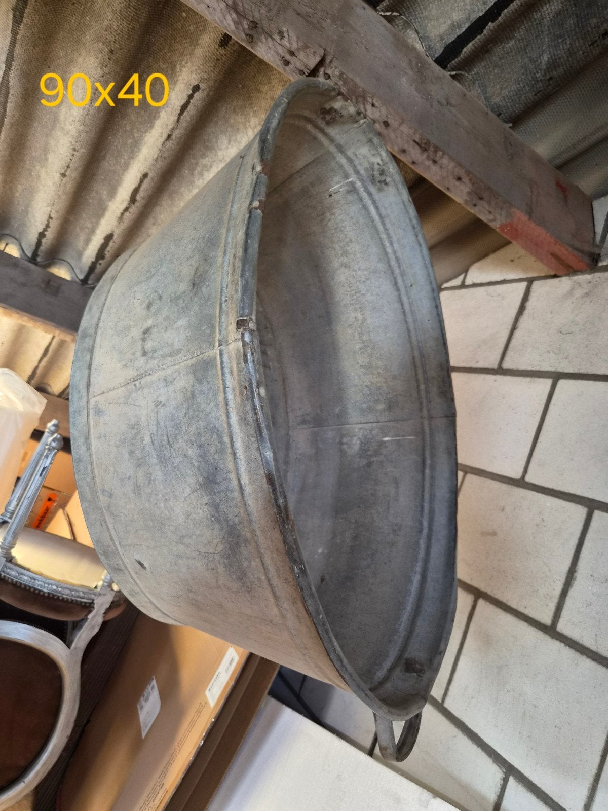 Grote zinken teil - Vintage wasbak/decoratie, Ophalen of Verzenden