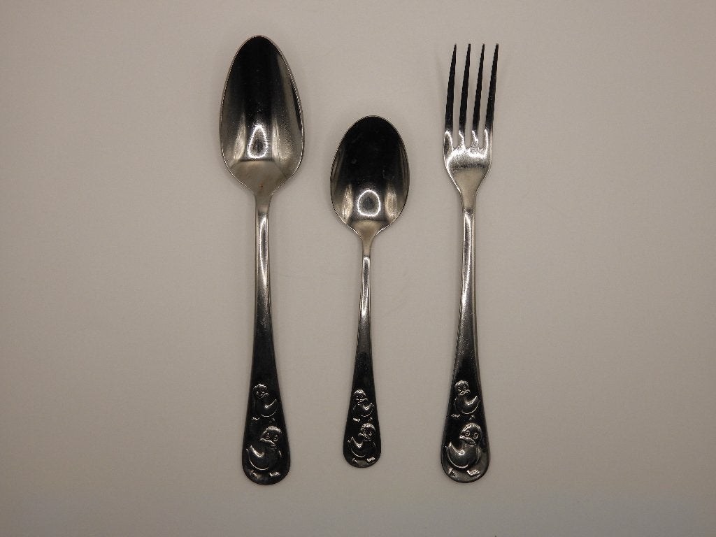 Keltum kinderbestek met eendjes, Gebruikt, Kinderbestek, Keltum, Los bestek