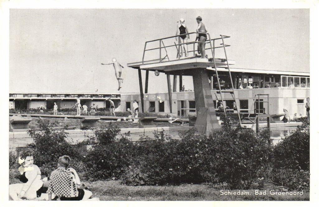 Schiedam. Bad Groenoord - duikplank - 1960 gelopen, Ophalen of Verzenden, 1960 tot 1980, Gelopen, Zuid-Holland