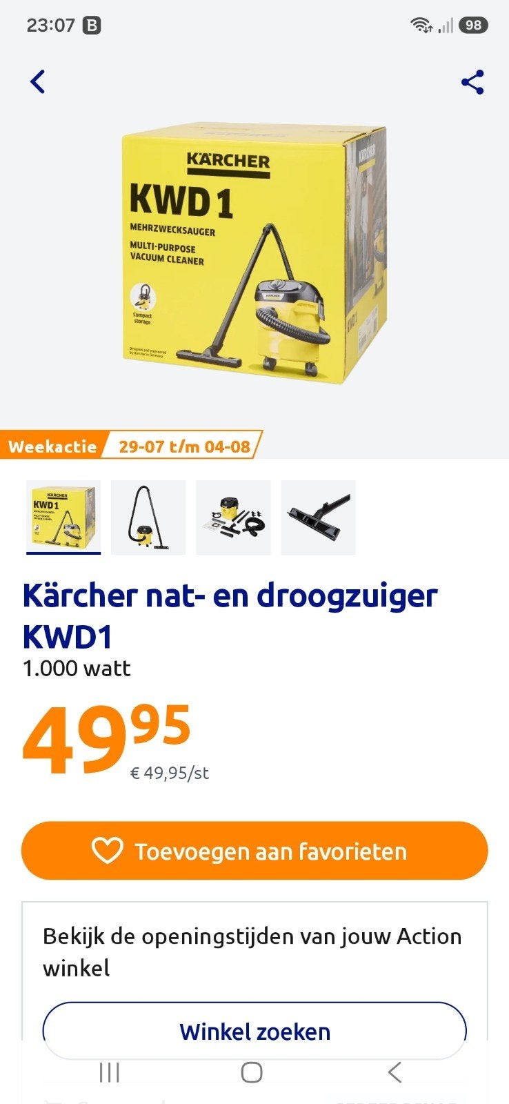 Kärcher nat- en droogzuiger KWD1 - half jaar oud, Ophalen, Zo goed als nieuw, Waterstofzuiger