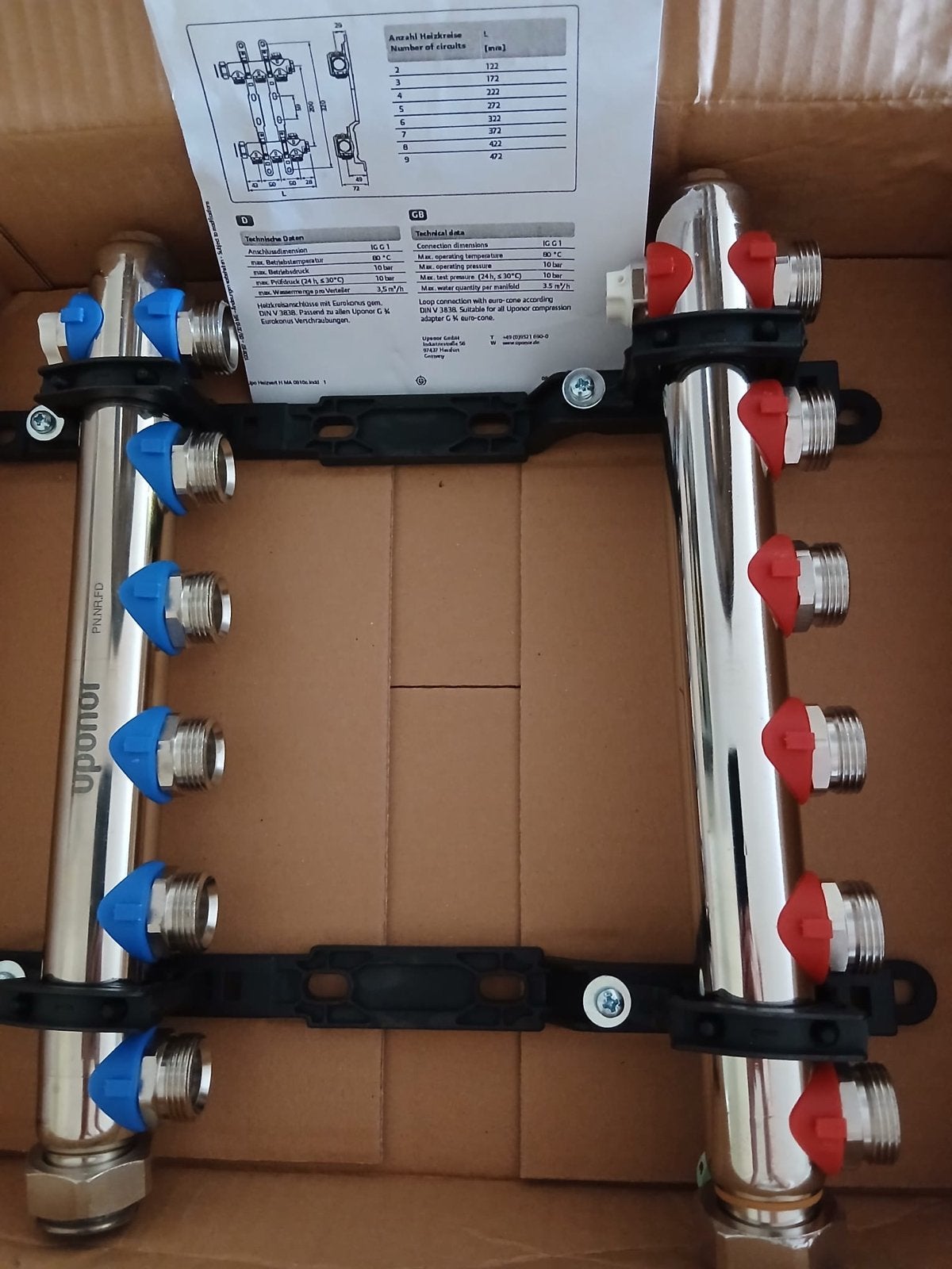 Uponor verwarmingsverdeler H - 6 groepen (322 mm), 30 tot 80 cm, Radiator, Nieuw, Ophalen of Verzenden