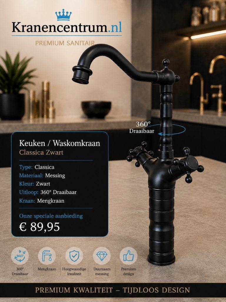 Keuken of Waskom kraan ZWART Klassiek Landelijk mengkraan, Ophalen of Verzenden, Nieuw, Koper, Kraan