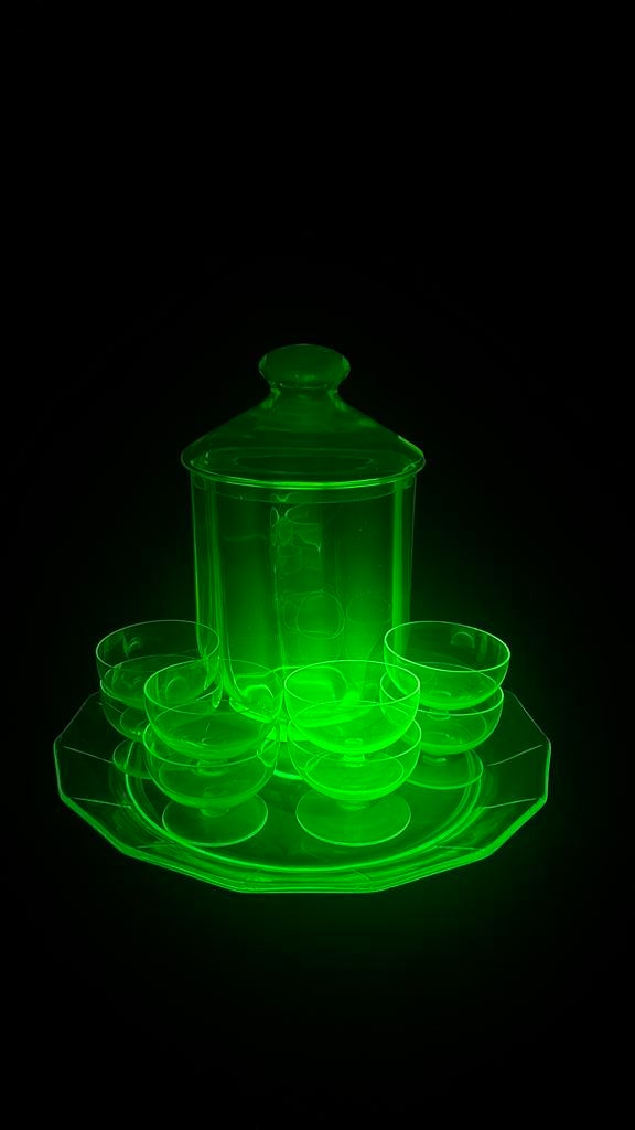 Bowl set - groen glas - uranium, Verzenden