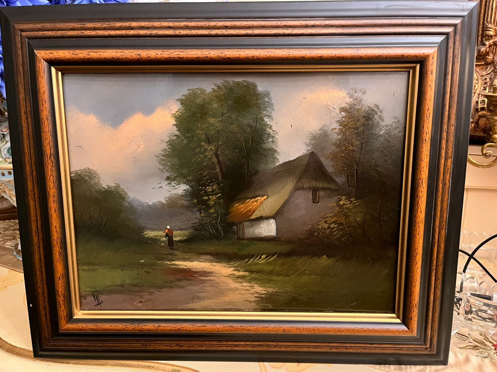 Antiek olieverf landschap schilderij, Ophalen of Verzenden