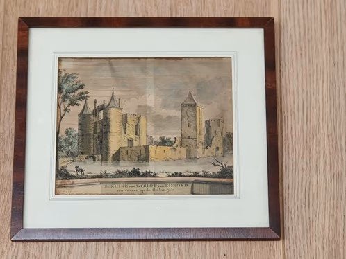 De ruïne Slot van Egmond; Kopergravure Schijnvoet 1711, Ophalen
