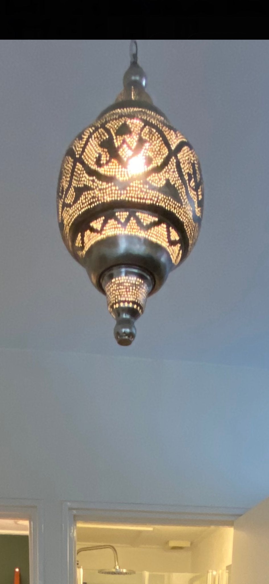 Mediteraanse hanglamp zilver - 40x22,5 cm, Zo goed als nieuw, Metaal, Mediteraans, E27 (groot)