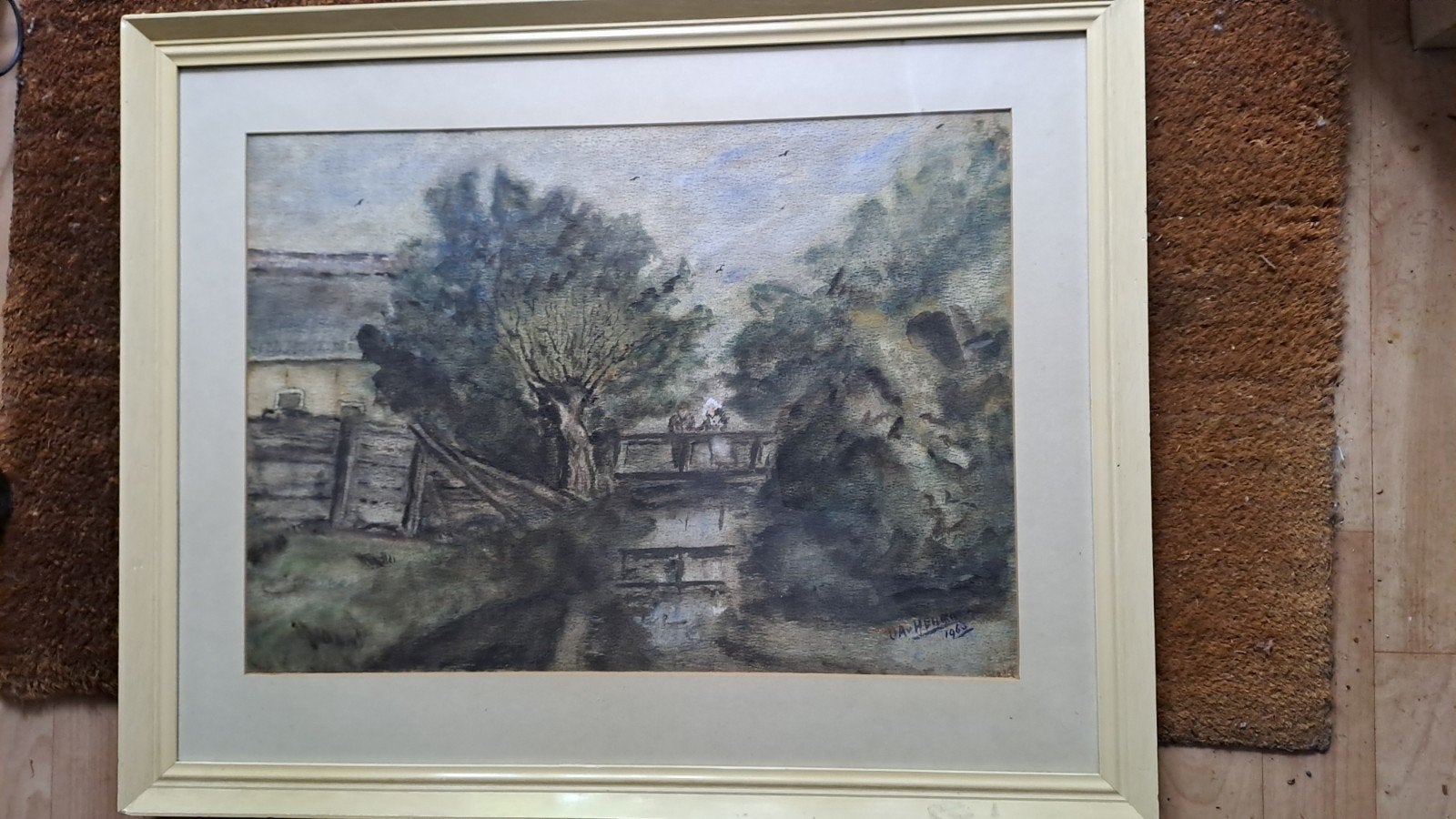 Schilderij: U.A. van Heijkoop landschap met brug, Ophalen of Verzenden