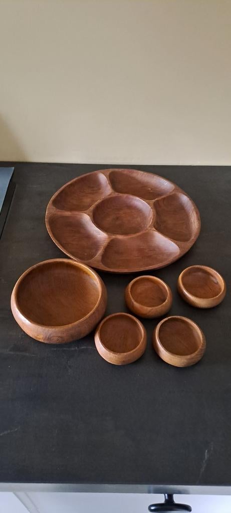 Houten schaal en schaaltjes, Ophalen of Verzenden