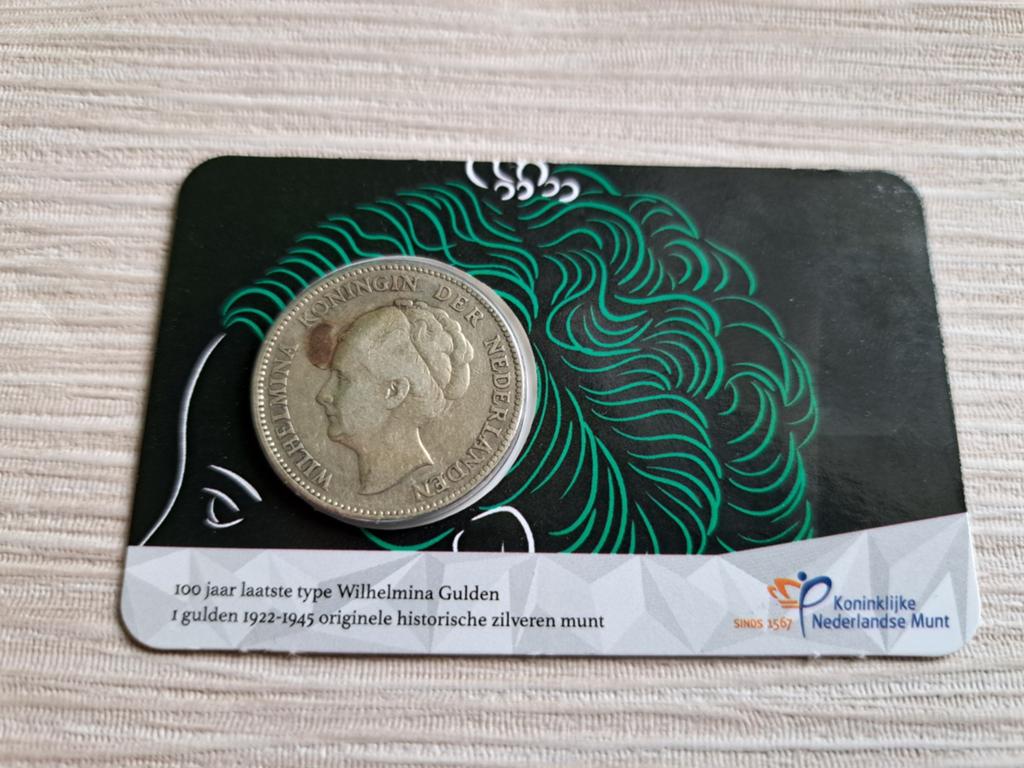 100 jaar Laatste Type Wilhelmina Gulden Coincard met 1923, Postzegels en Munten, Munten | Nederland, Ophalen of Verzenden, Koningin Wilhelmina