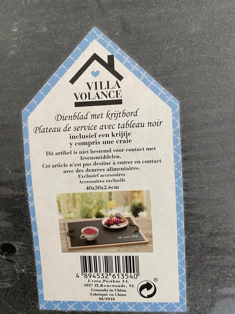 Dienblad met krijtbord - Villa Volance, Ophalen of Verzenden, Nieuw, Rechthoekig, Overige materialen
