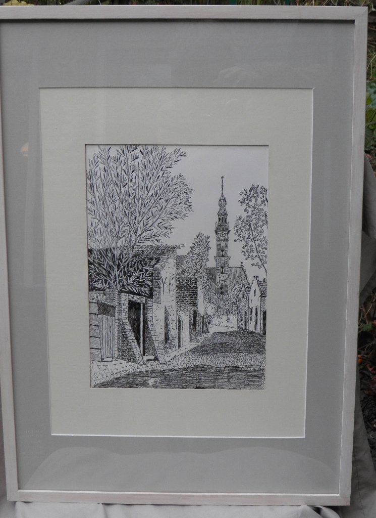 Pentekening veere, ingelijst, Ingelijst, Ophalen of Verzenden, Tekening, Klassiek
