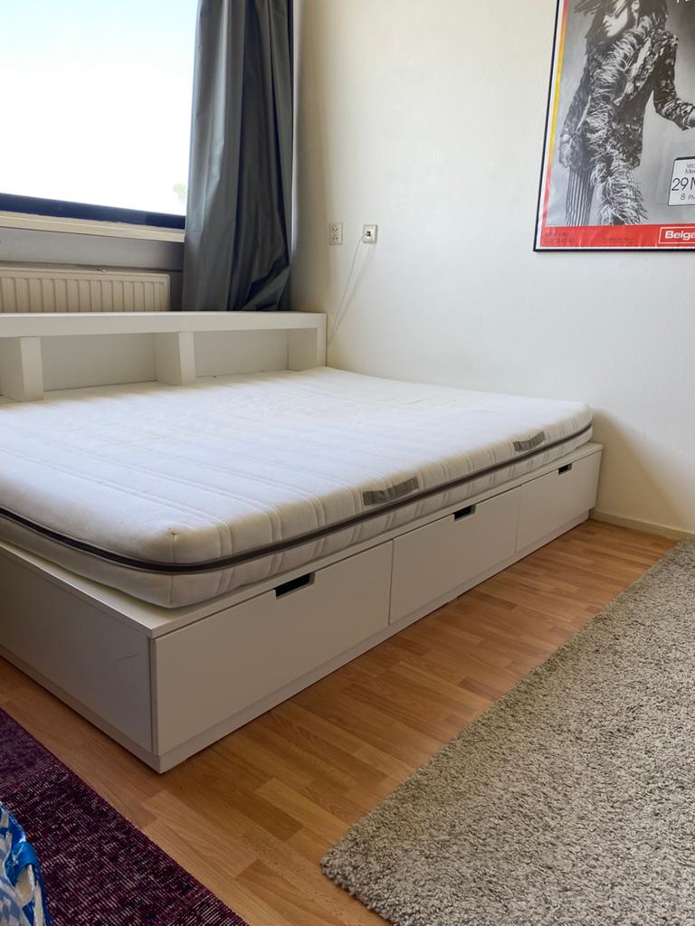 Bed IKEA Nordli 140x200 + matras, Ophalen, Gebruikt, Wit, 140 cm
