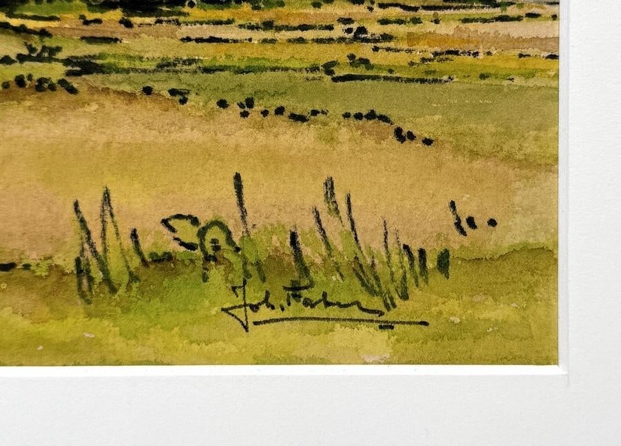 1198. Aquarel, Johan Faber – weidelandschap, 20e eeuw, Antiek en Kunst, Ophalen of Verzenden