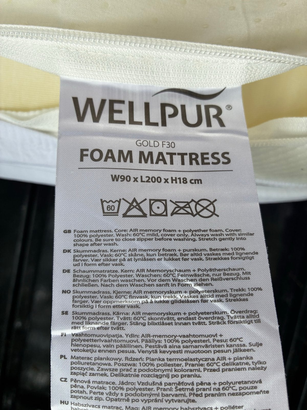 WELLPUR GOLD F30 Foam Matras 90x200x18 Stevig Bamboe Tijk, Ophalen, Gebruikt, 90 cm, Eenpersoons