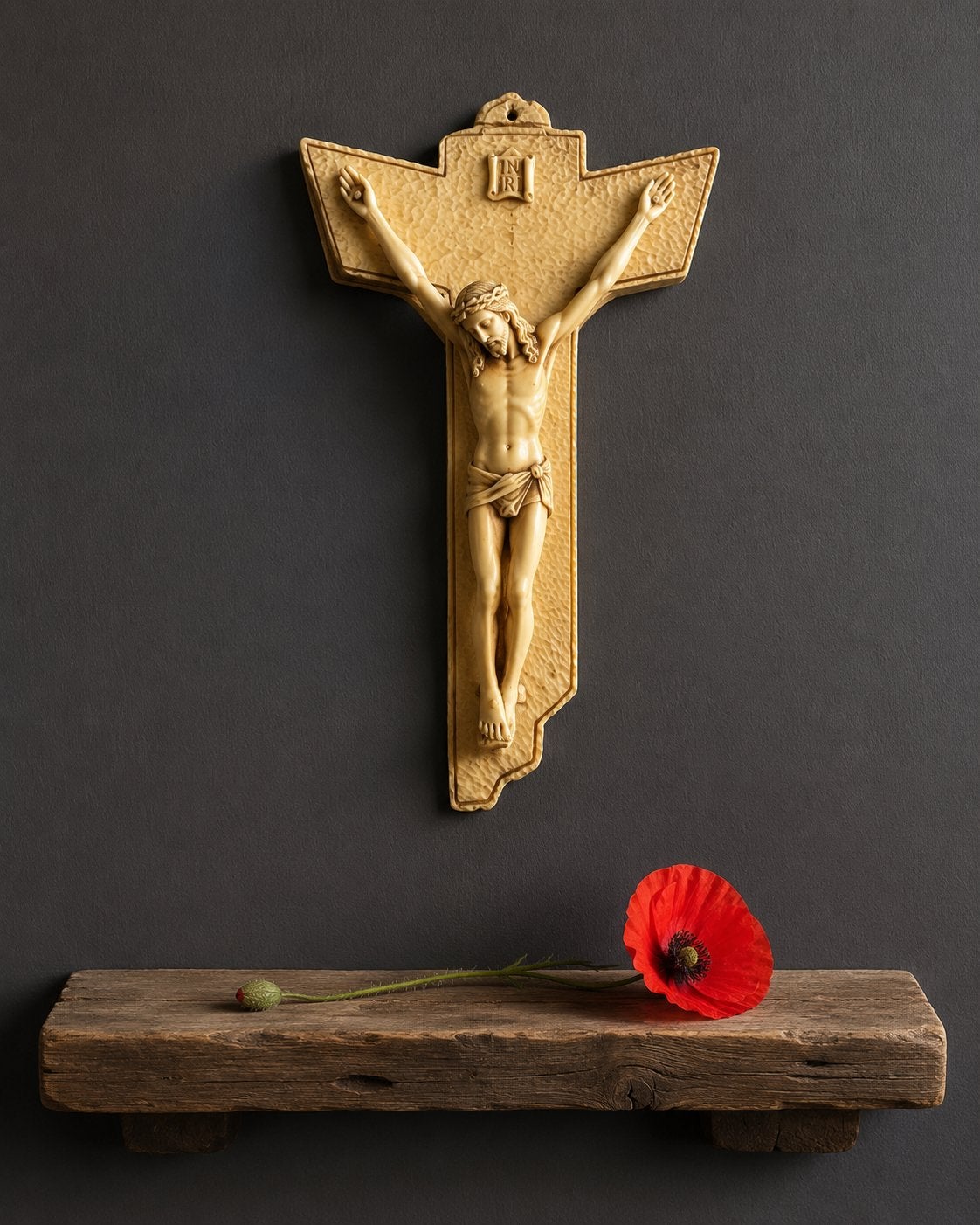 Groot antiek crucifix kunstivoor / galalith ca. 1930 – 40 cm, Antiek en Kunst, Antiek | Religie, Ophalen of Verzenden