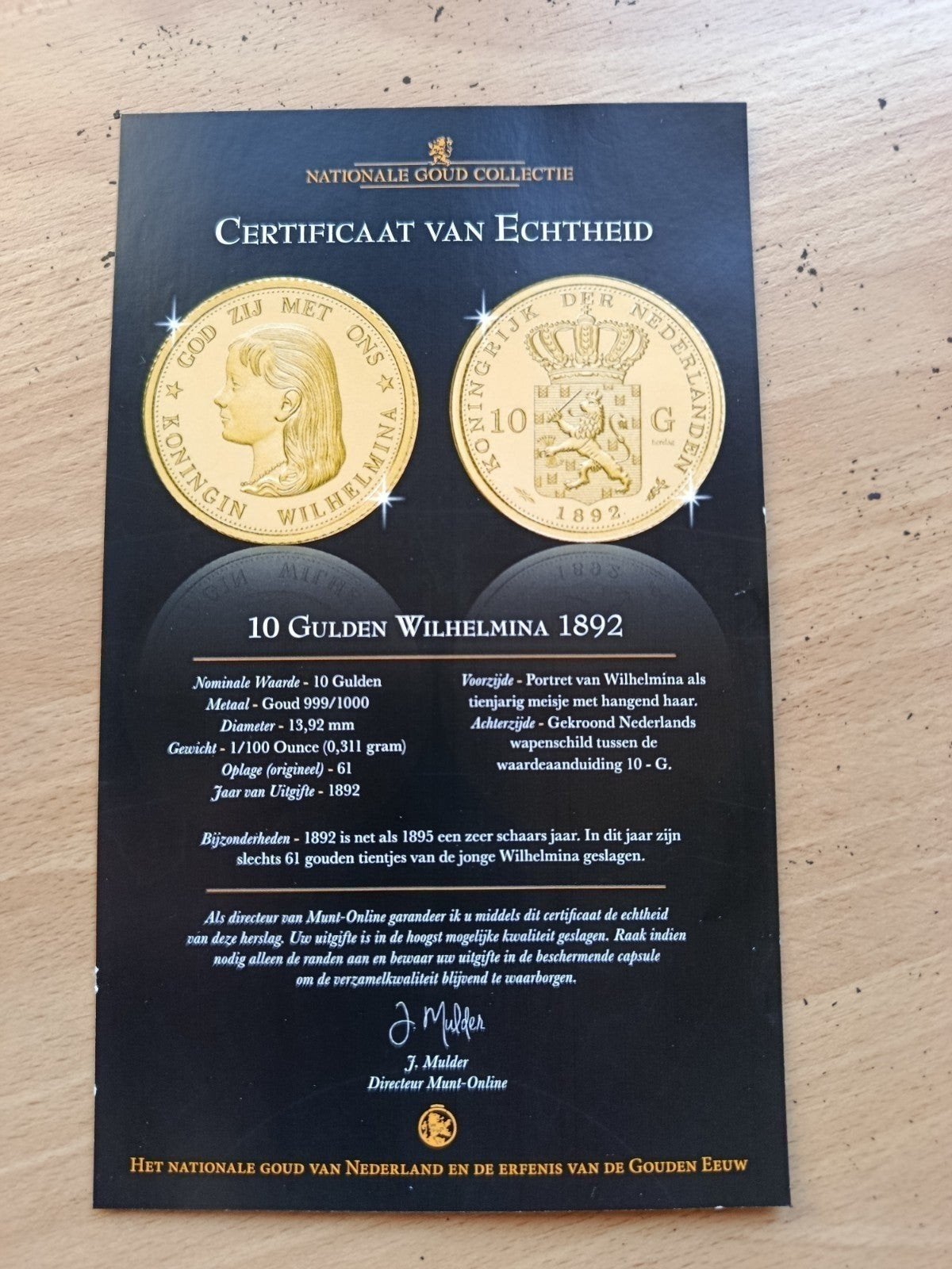 herslag gouden 10 gulden 999 goud, Ophalen of Verzenden, Overige landen, Overige waardes, Goud