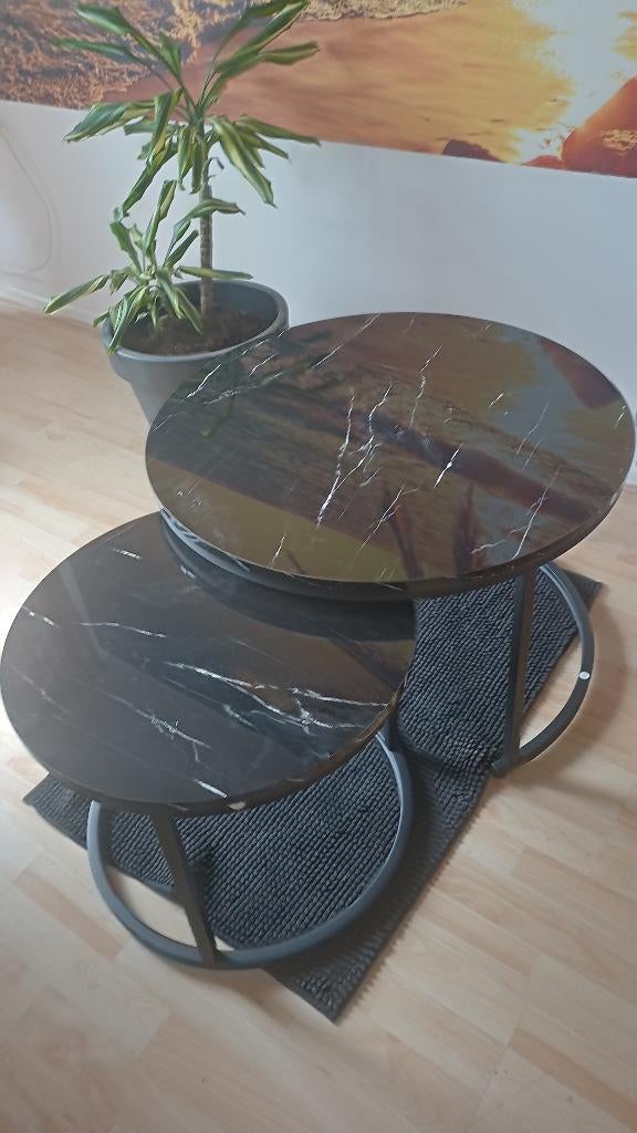 Home Heaven Salontafel Rond Zwart Marmer Print 70ø &50ø, 50 tot 100 cm, Rond, Zo goed als nieuw, Metaal