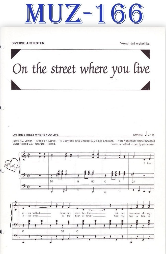 MUZ166 Bladmuziek -On the Street Where you Live, Gebruikt, Orgel, Ophalen of Verzenden, Artiest of Componist
