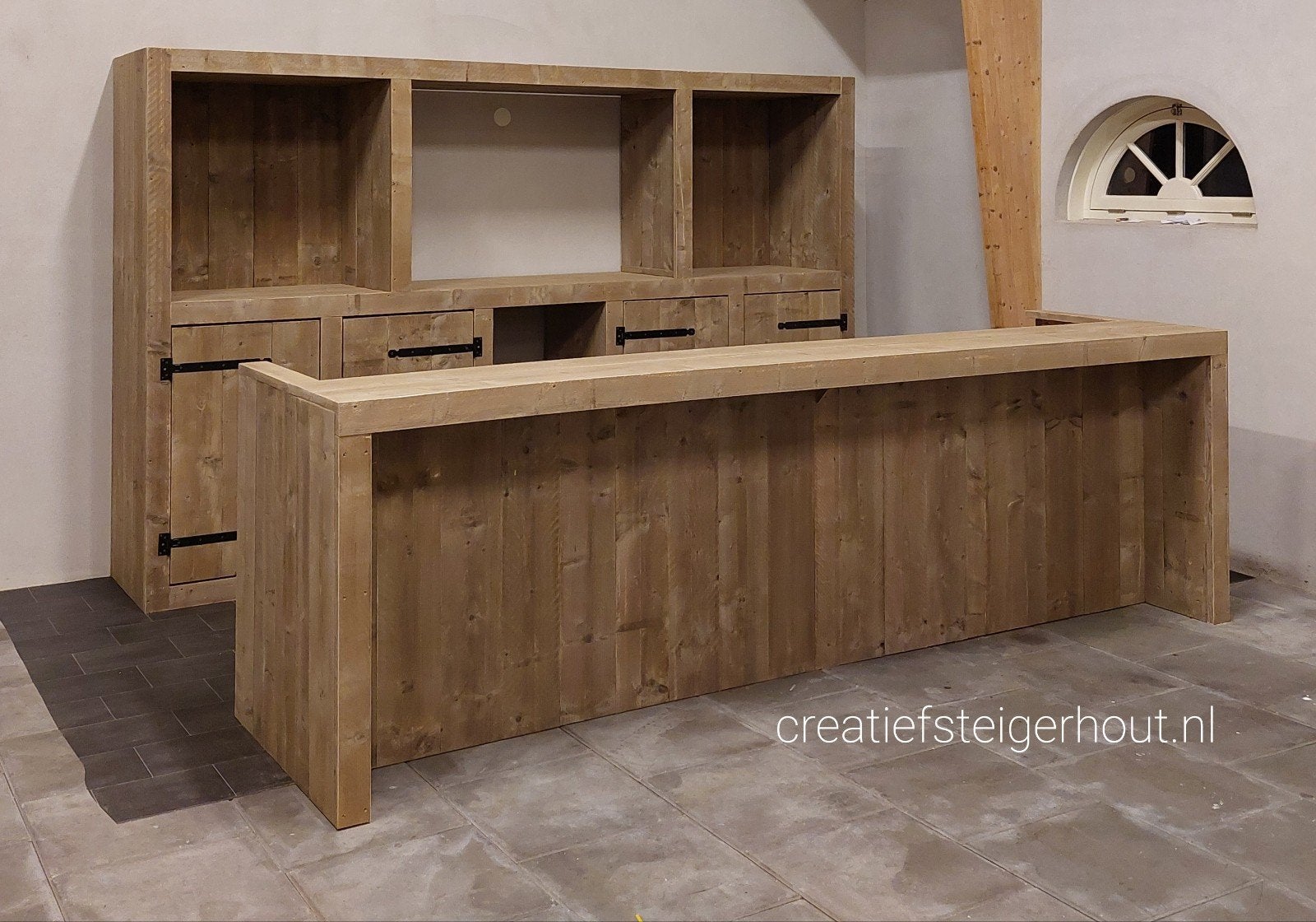 Steigerhouten bar met kast buitenbar overkapping koelkast, Huis en Inrichting, Barren, Verzenden, Nieuw