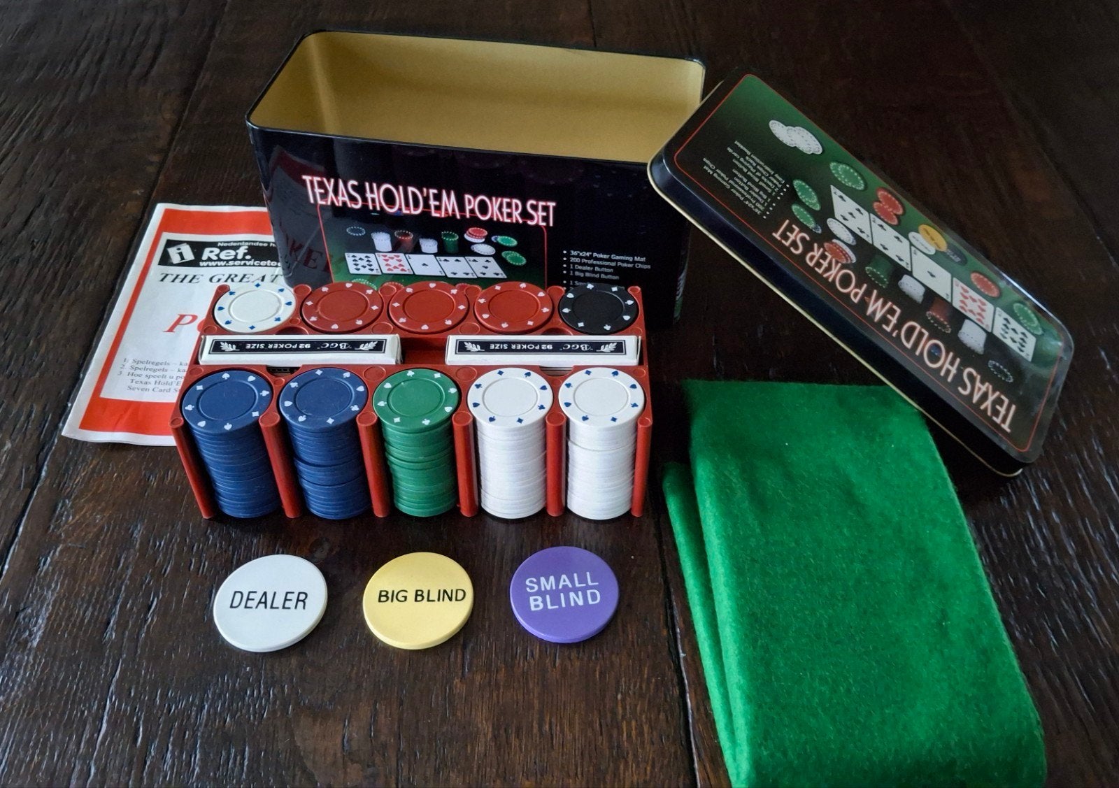 Pokerset Texas Hold'em  - Zo goed als nieuw en compleet, Ophalen of Verzenden, Zo goed als nieuw