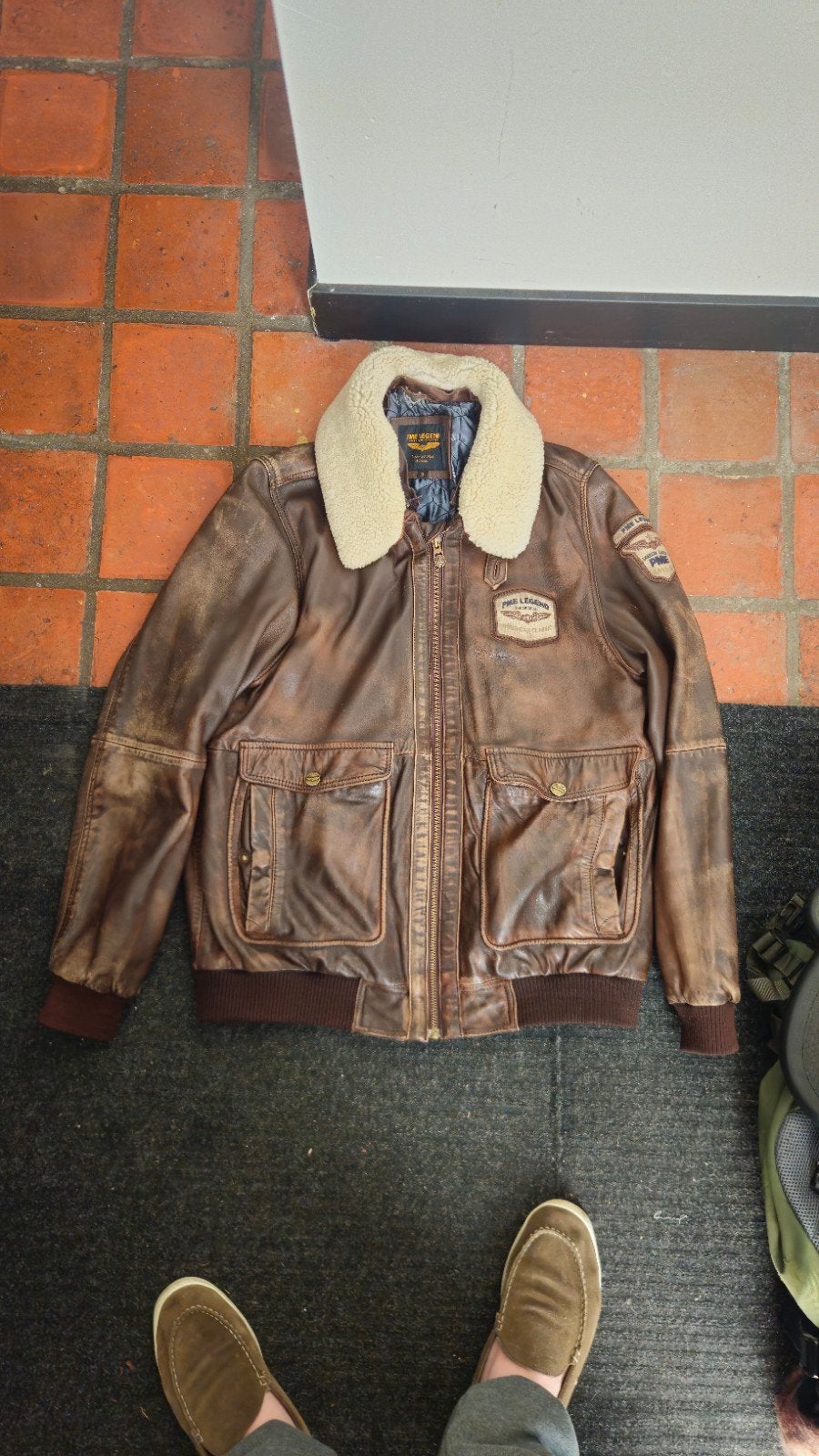 PME Legend Greenville leren pilotenjack met bontkraag, Bruin, Maat 56/58 (XL), Ophalen of Verzenden, PME Legend