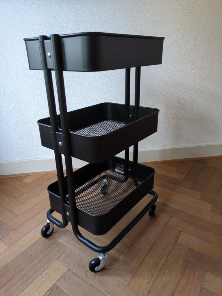 IKEA RÅSKOG roltafel - Zwart, 3 niveaus, met wieltjes, Ophalen of Verzenden, Zo goed als nieuw