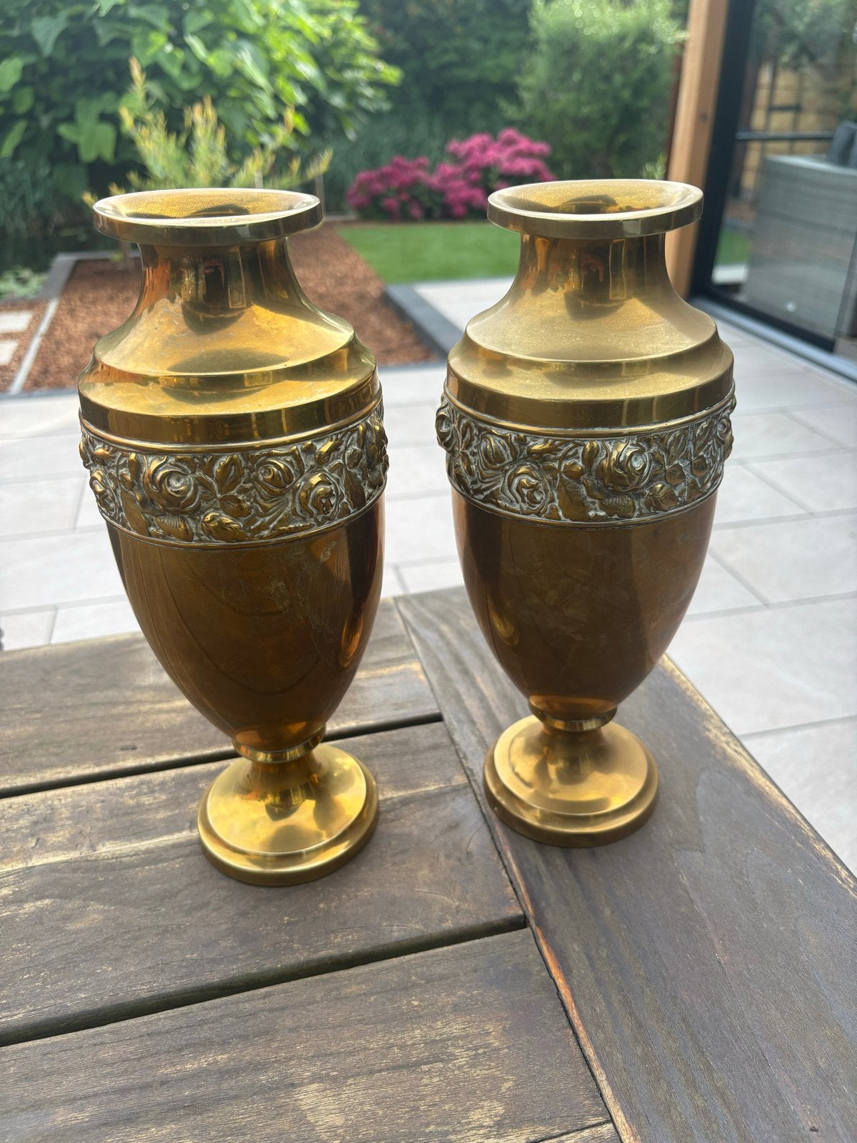 Prachtige Vintage Art Nouveau Messing Vazen (Set van 2), Antiek en Kunst, Antiek | Vazen, Ophalen
