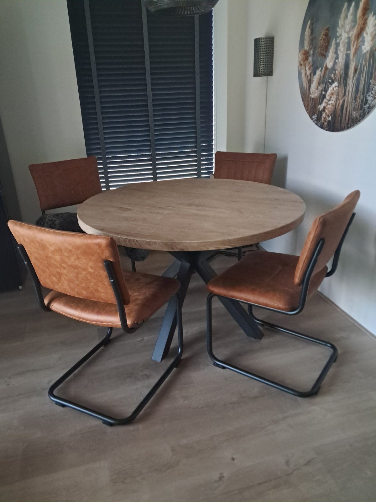 Ronde eettafel met kruispoot - Licht eiken - 120 cm, Huis en Inrichting, Tafels | Eettafels, Ophalen, Rond, Nieuw, 100 tot 150 cm