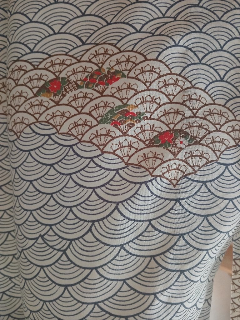 Traditionele Japanse Kimono hitoe ougi white blue, Ophalen of Verzenden