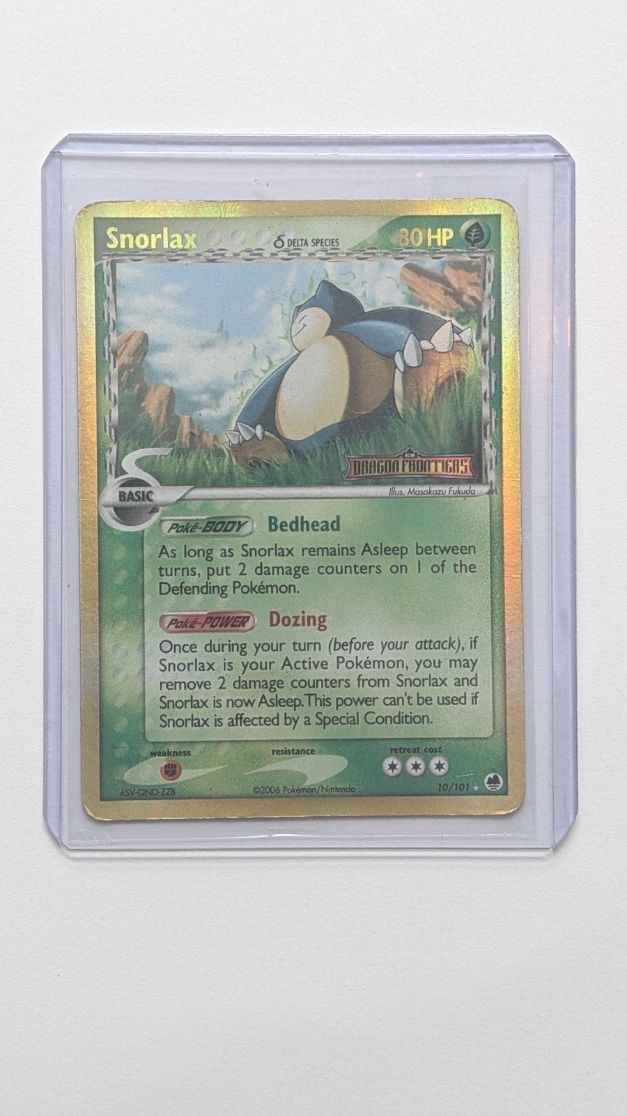 Pokémon Snorlax δ 10/101 REVERSE HOLO EX Dragon Frontiers, Ophalen of Verzenden, Gebruikt, Losse kaart, Foil