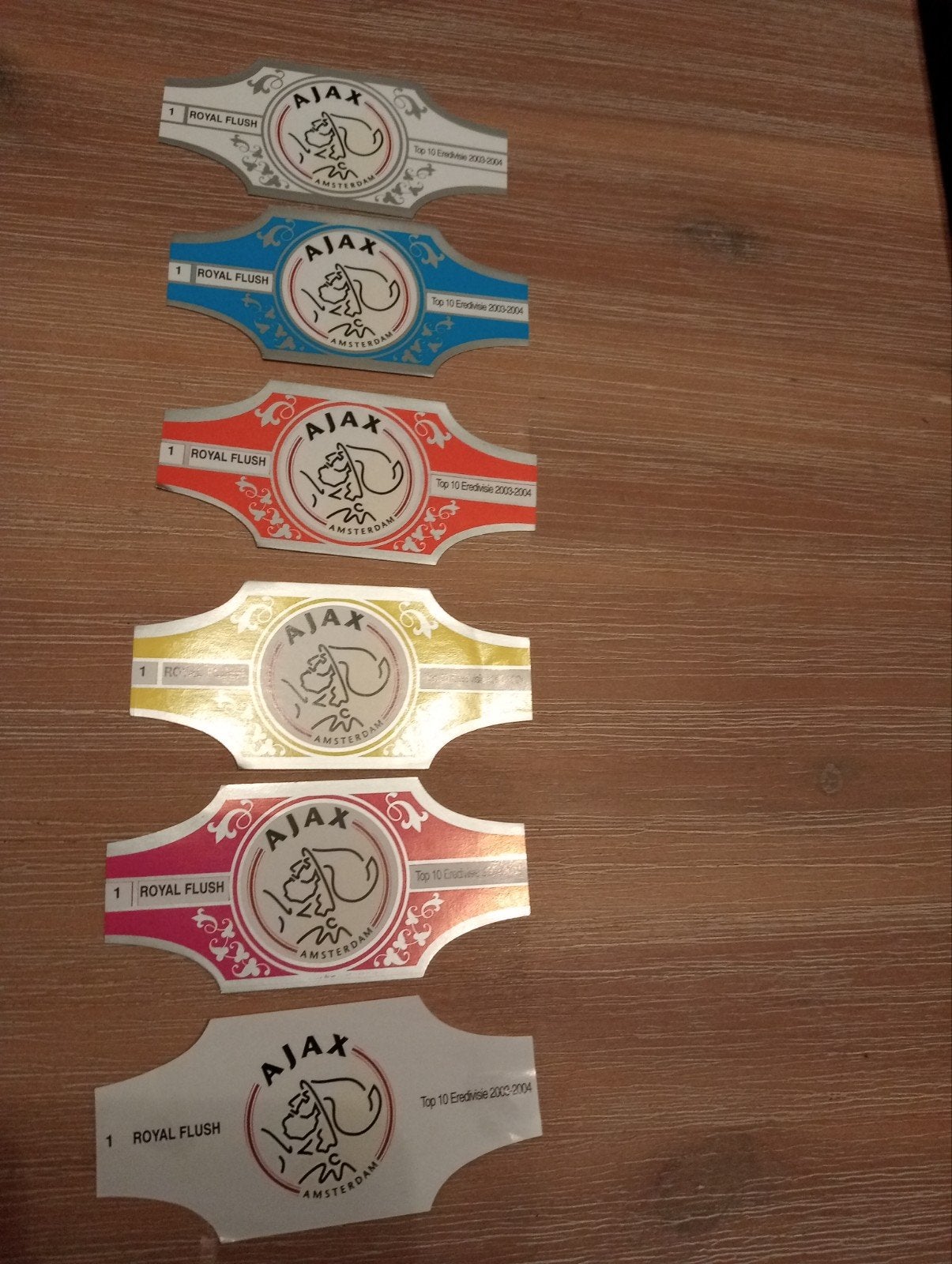 6 unieke Ajax sigarenbandjes - Royal Flush Eredivisie, Ophalen of Verzenden, Nieuw