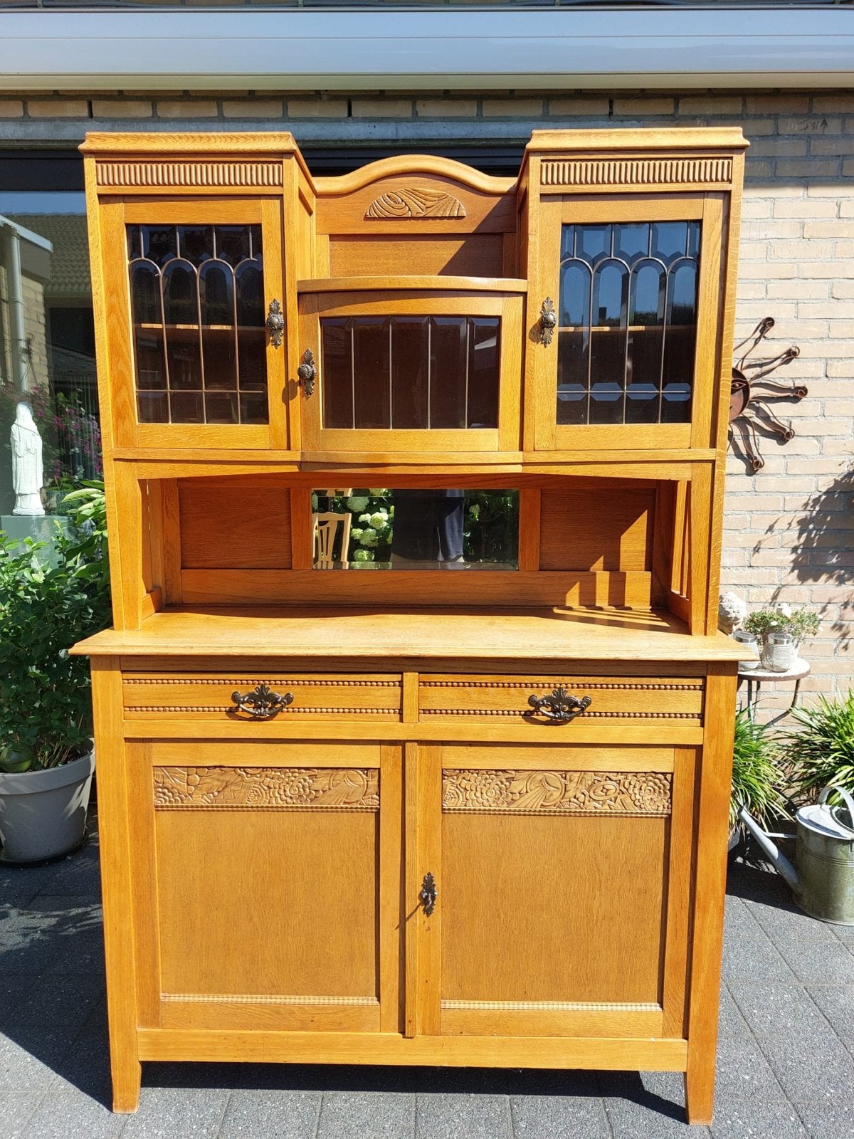 Antieke eikenhouten boekenkast/vitrinekast/buffetkast, Ophalen