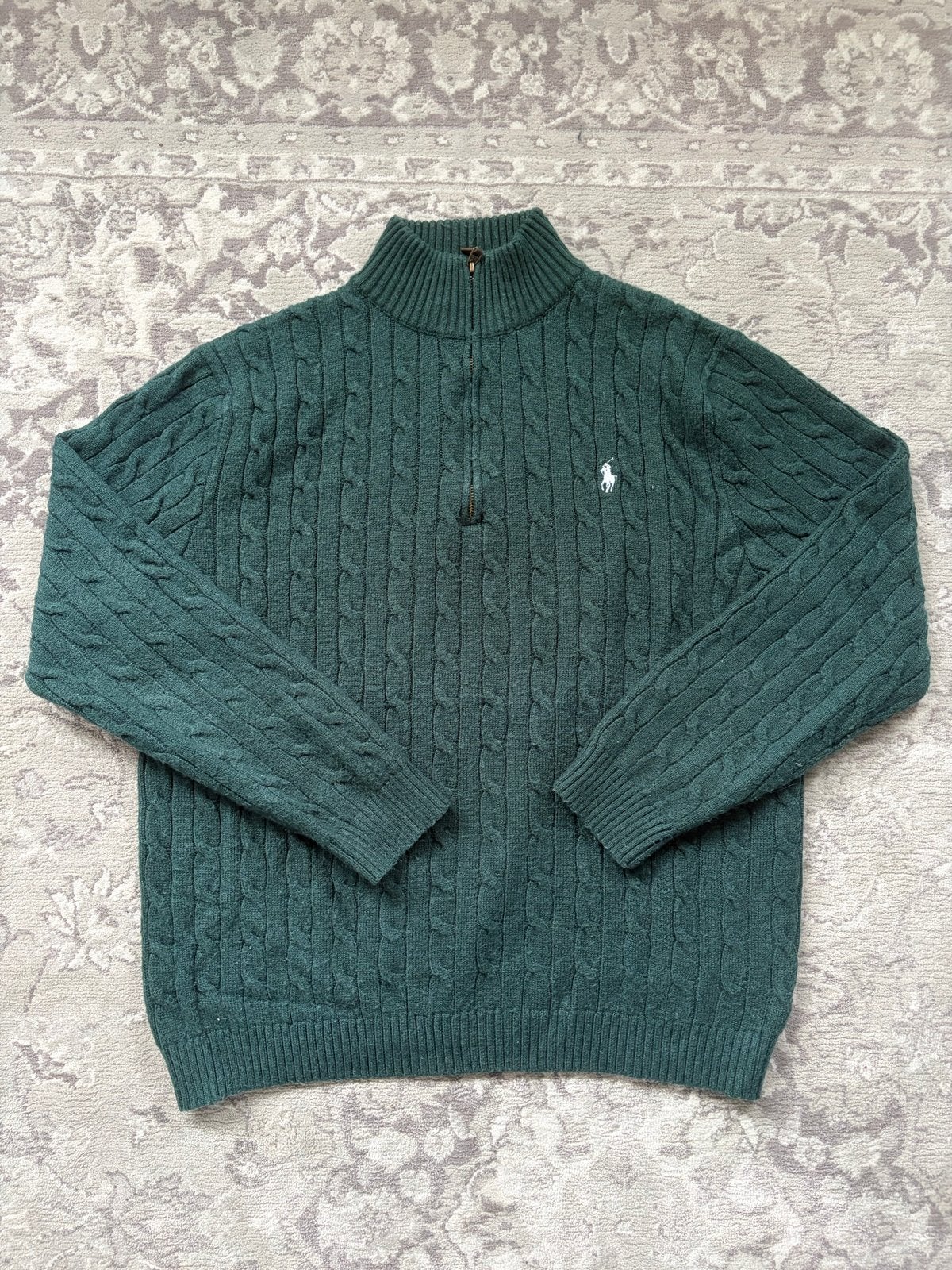 Polo Ralph Lauren kabelgebreide trui met rits, groen, Kleding | Heren, Verzenden, Gedragen, Maat 52/54 (L), Groen