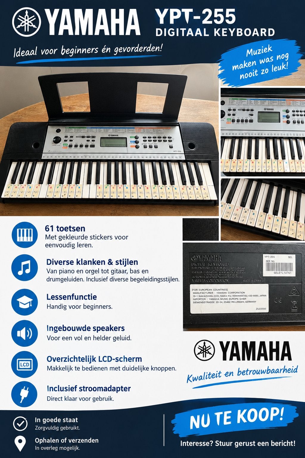 Yamaha Digital Keyboard, Ophalen, Zo goed als nieuw, 61 toetsen, Yamaha